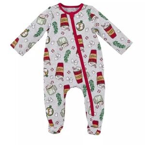 Mud Pie Infant Christmas Peppermint Cocoa Sleeper 0-3 Months, Winter Sleeper
